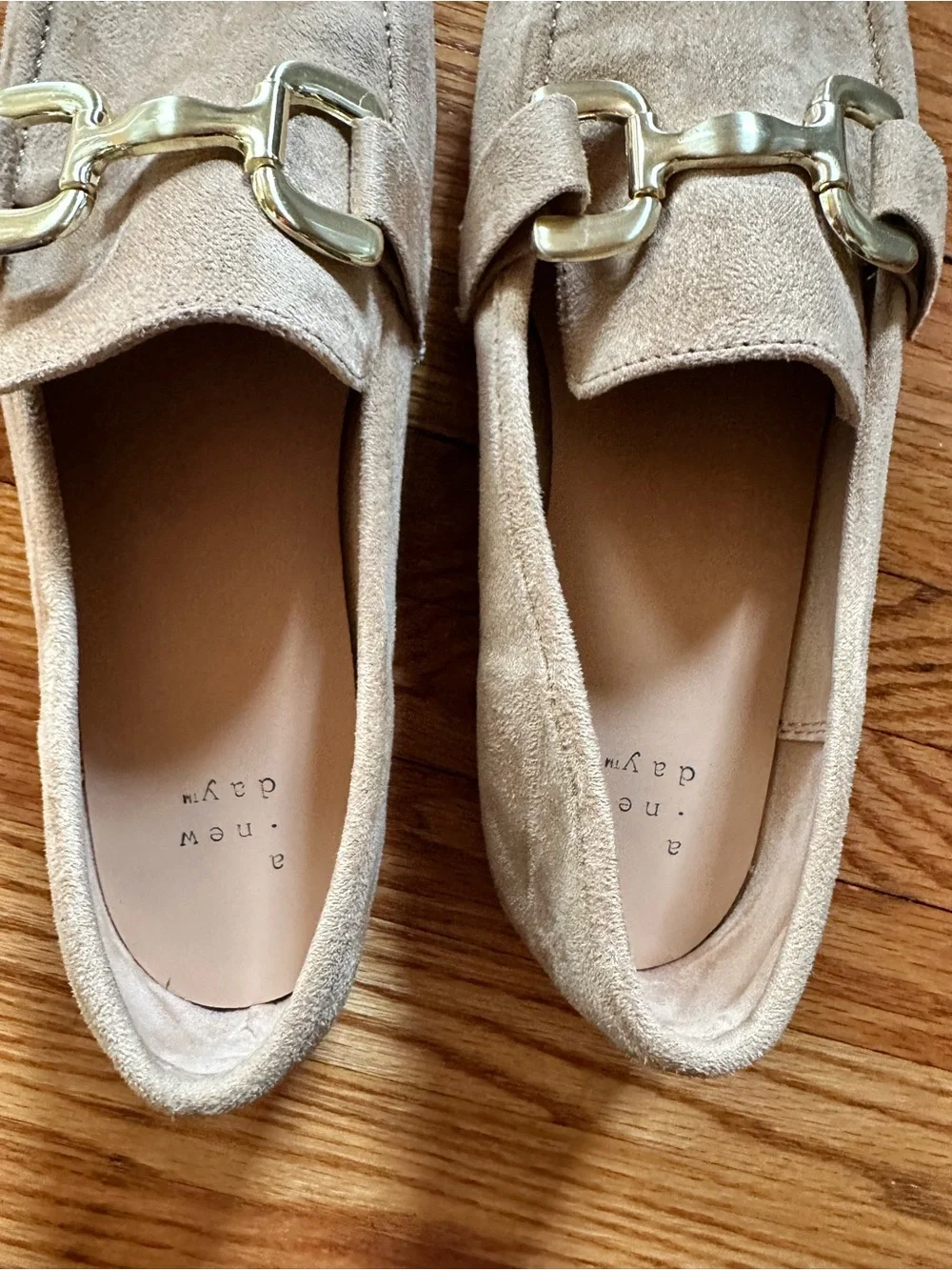 Beige Faux Suede Gold-Bit Loafers - Picture 3 of 4